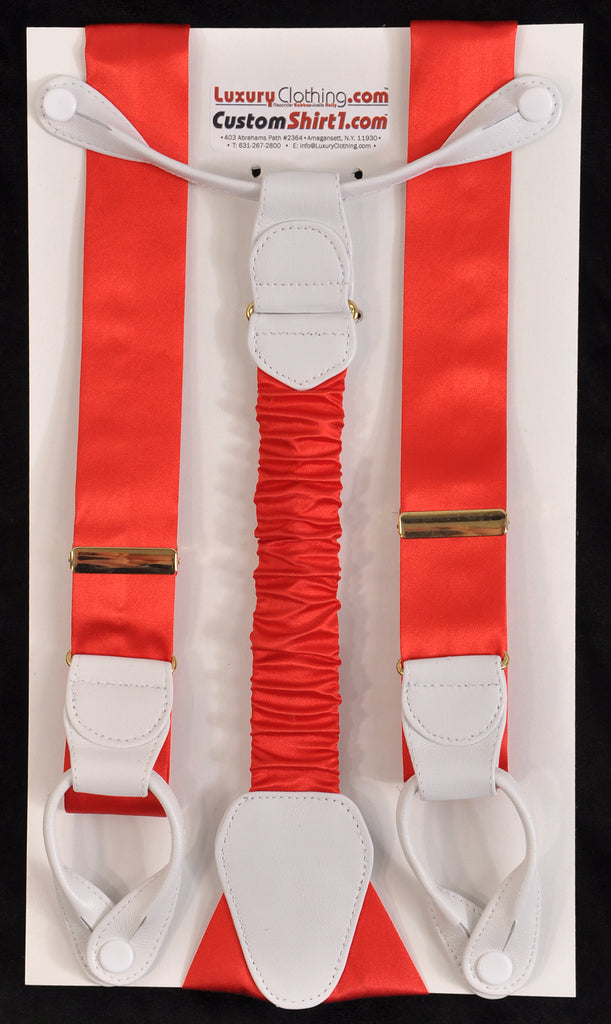 SAMPLE-Only One Available: Kabbaz-Kelly Handmade Braces - Red Silk Satin & White Leather