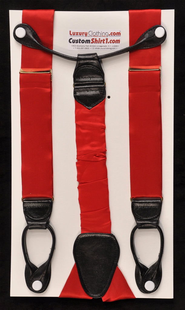 SAMPLE-Only One Available: Kabbaz-Kelly Handmade Braces - Red Silk Satin & Black Leather