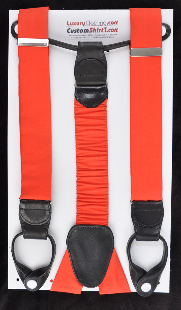 SAMPLE-Only One Available: Kabbaz-Kelly Handmade Braces - Red Silk & Black Leather