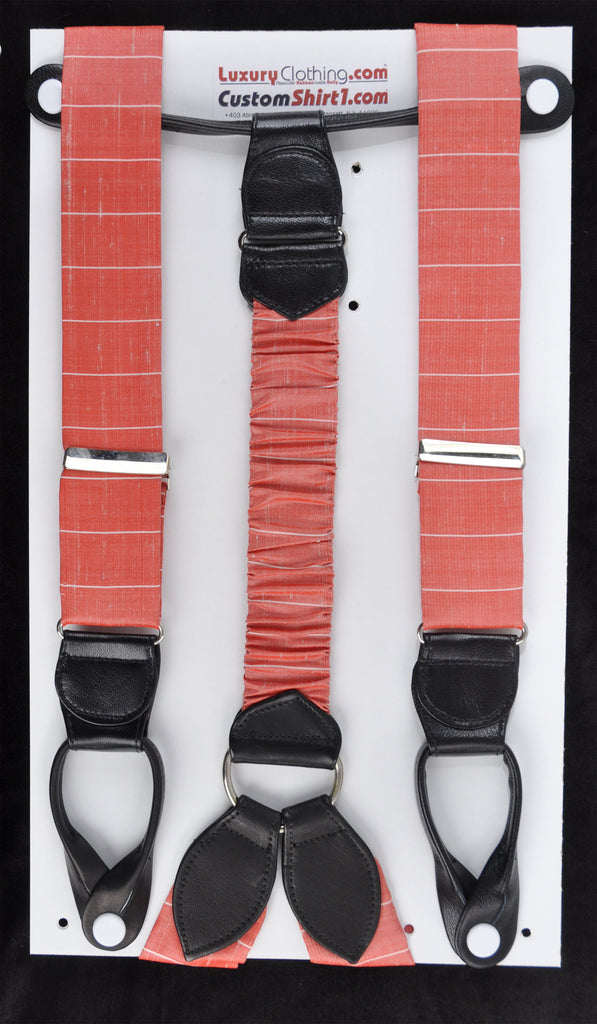 SAMPLE-Only One Available: Kabbaz-Kelly Handmade Braces - Red and White Stripe & Black Leather