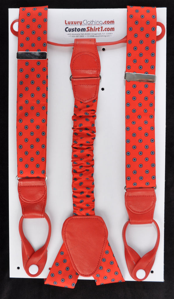 SAMPLE-Only One Available: Kabbaz-Kelly Handmade Braces - Red Patterned Silk & Red Lambskin