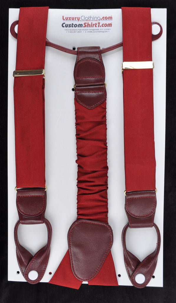 SAMPLE-Only One Available: Kabbaz-Kelly Handmade Braces - Burgundy Silk Faiille & Burgundy Leather