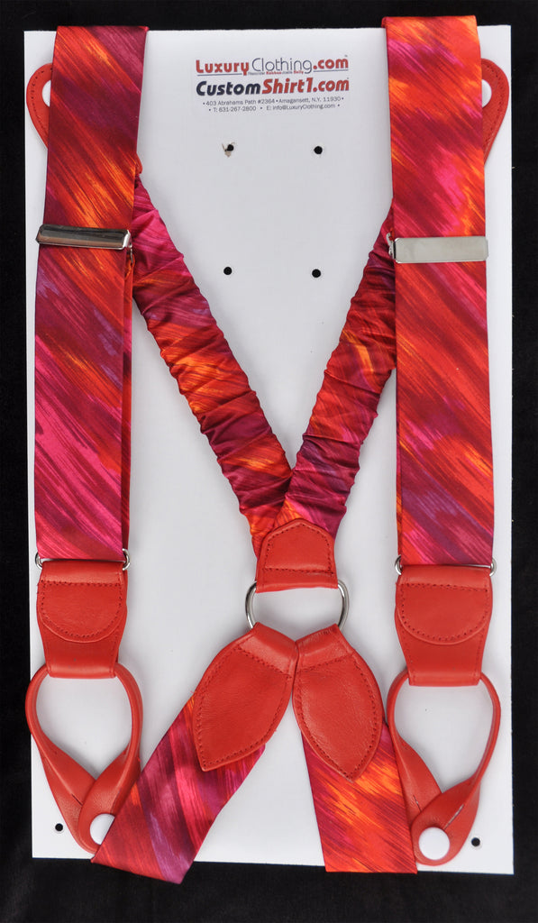 SAMPLE-Only One Available: Kabbaz-Kelly Handmade Braces - Red Abstract & Red Lambskin