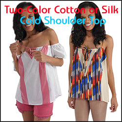 Kabbaz-Kelly Short Sleeve Fancy Silk or Cotton Cold Shoulder Top