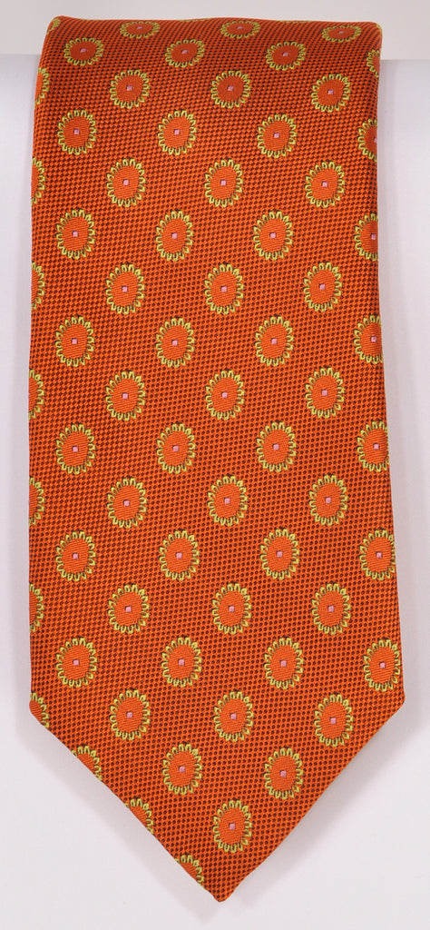 Classic Kabbaz-Kelly Exclusive Limited Edition: Orange Medallion Handmade Italian Silk Necktie