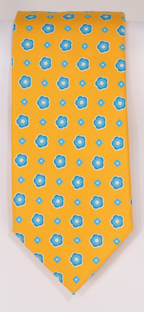 Classic Kabbaz-Kelly Exclusive Limited Edition: Yellow Print Handmade Italian Silk Necktie