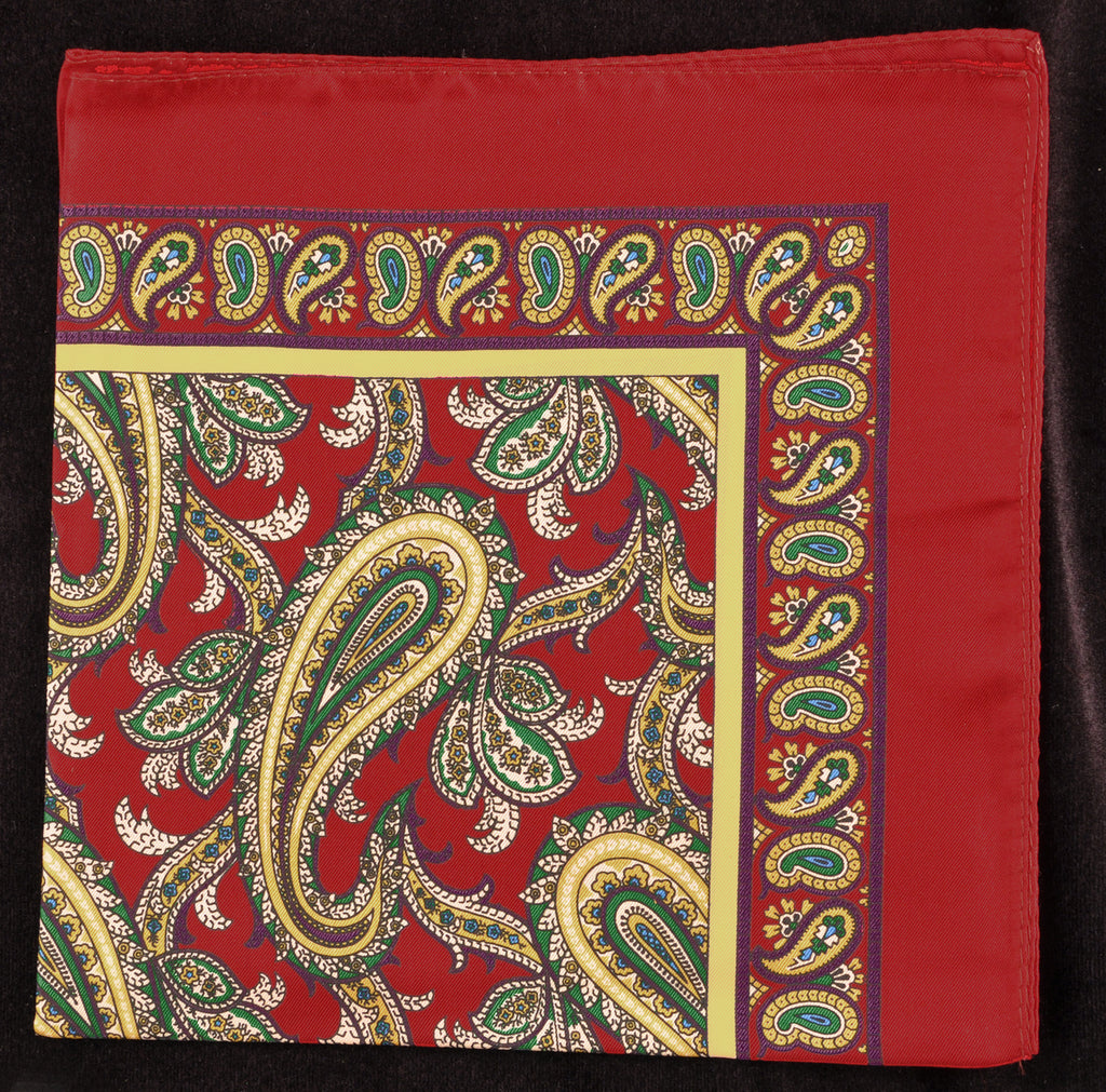 Antique Macclesfield English Silk Pocket Square - Red Paisley 007