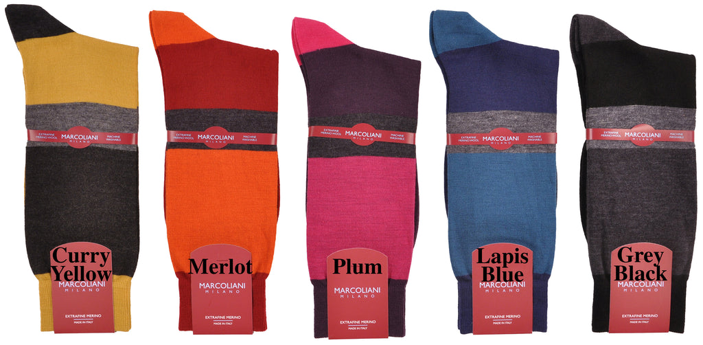 ExtraFine Merino Color Block Horizontal Stripe Mid-Calf Socks