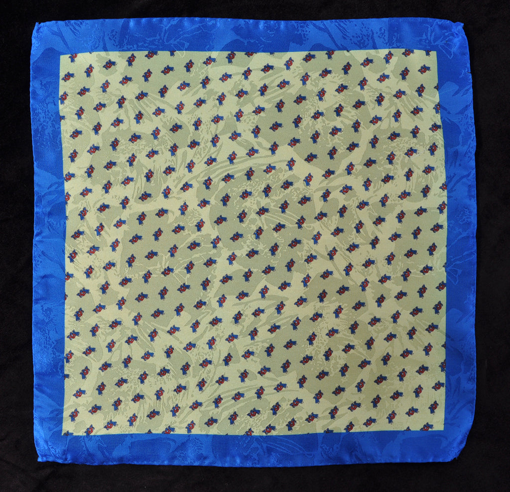 A.Kabbaz-J.Kelly Hand Rolled Italian Silk Pocket Square - Blue-Yellow Turtles 104