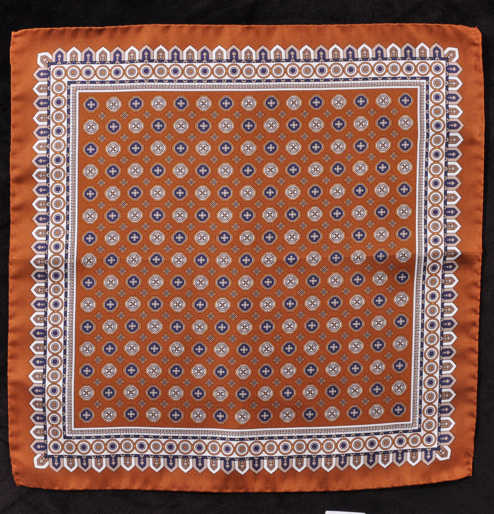 A.Kabbaz-J.Kelly Hand Rolled Italian Silk Pocket Square - Copper-Brown 109