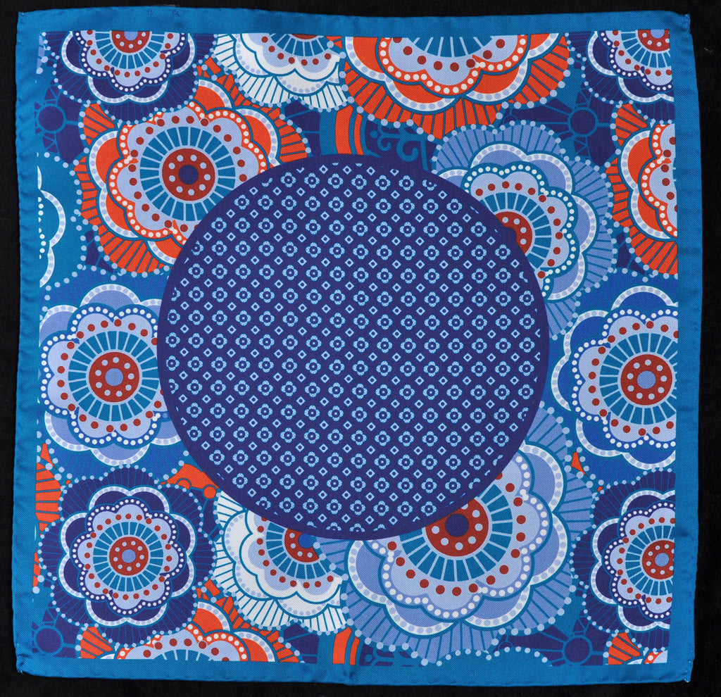 A.Kabbaz-J.Kelly Hand Rolled Italian Silk Pocket Square - Blue Skies 117