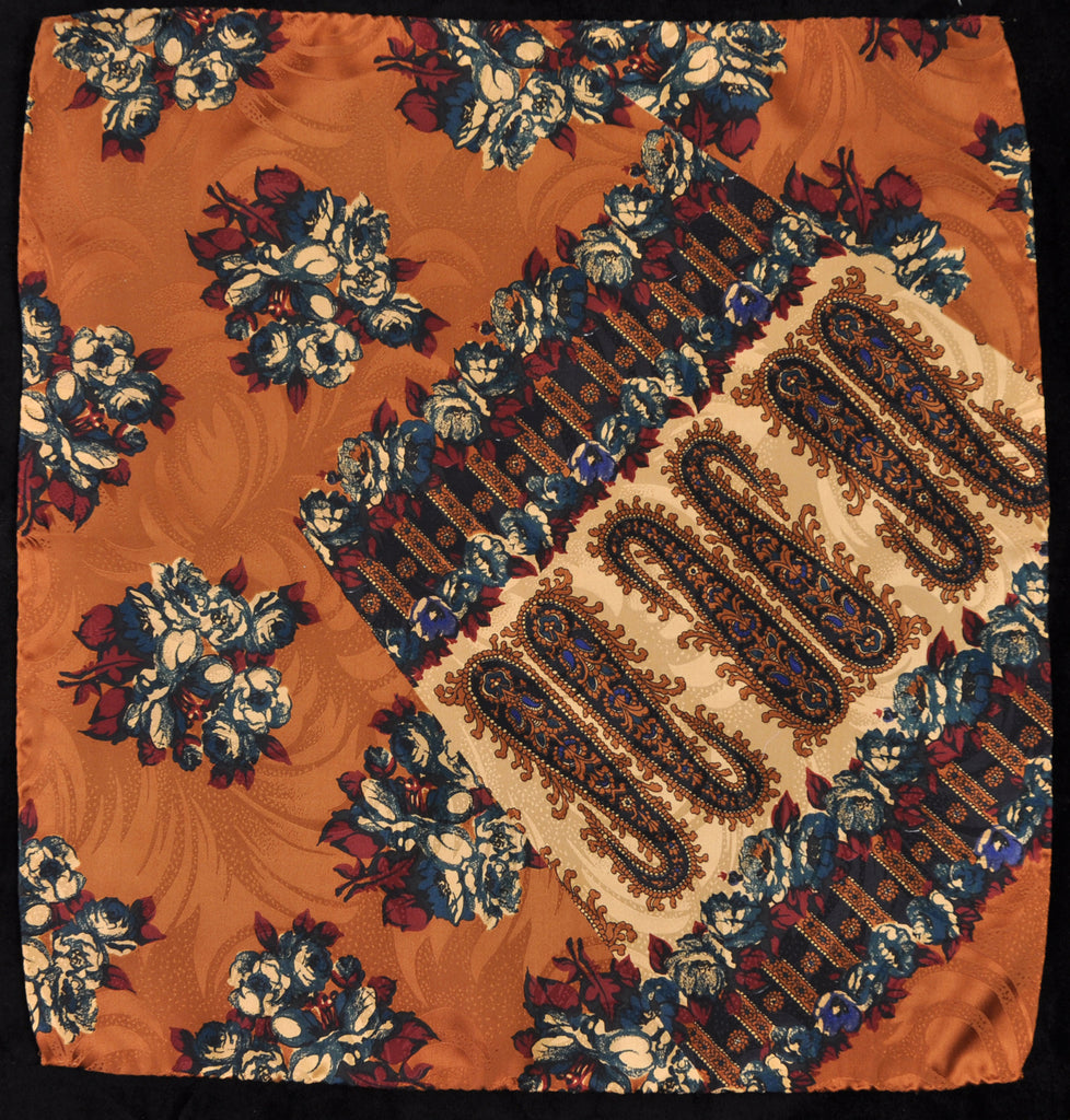 A.Kabbaz-J.Kelly Hand Rolled Italian Silk Pocket Square - Copper Deco 119