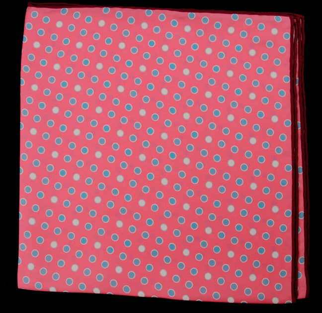 Hand Rolled English Silk Pocket Square - Pink Dots