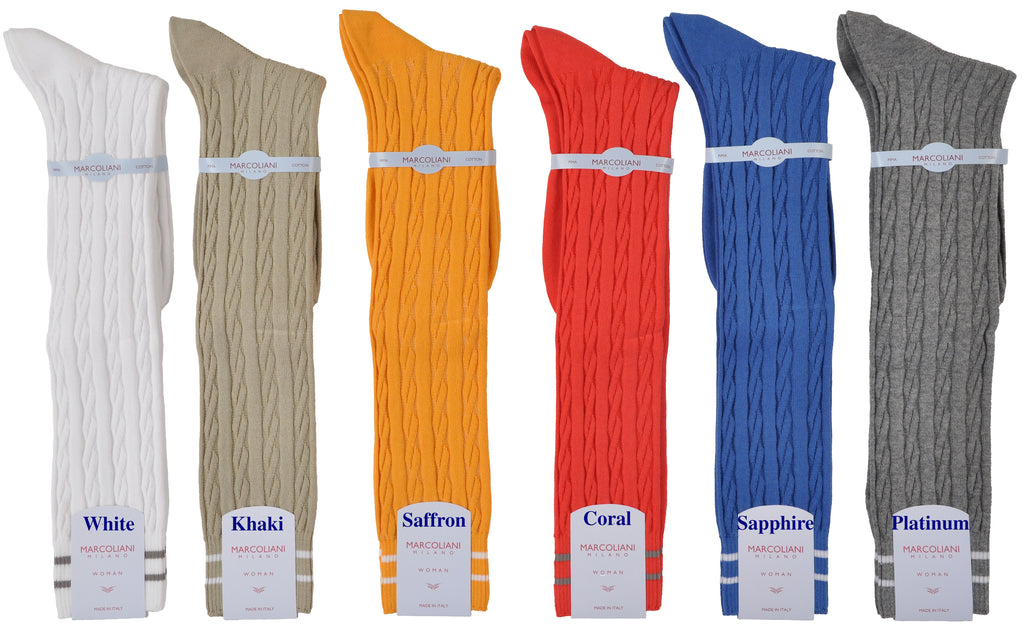Knee-High Soft-Cushion Pima Cotton Cableknit Sock