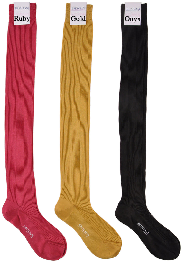 Bresciani Pure Silk Over-the-Knee Fashion Rib Socks