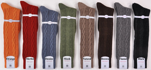 Knee-High Cashmere Cable Knit Socks