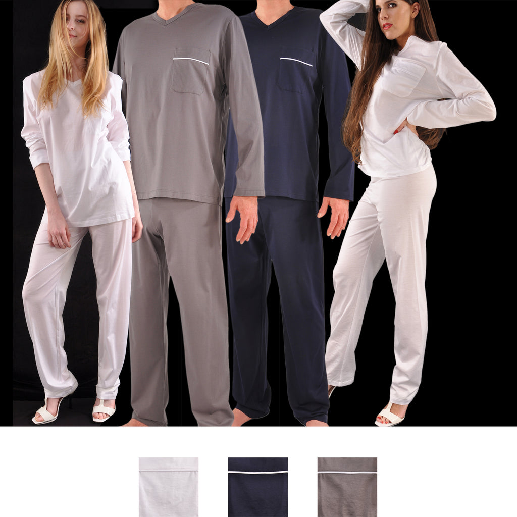 Exclusive Ultrafine Italian Filo di Scozia Cotton Long Pajamas
