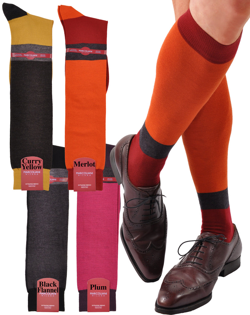 ExtraFine Merino Color Block Horizontal Stripe Over-the-Calf Socks