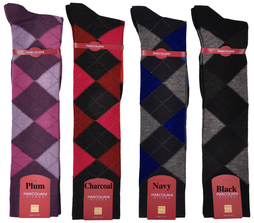 RARE LIMITED EDITION Over-the-Calf Cashmere & Silk Sophisticated Argyle Socks