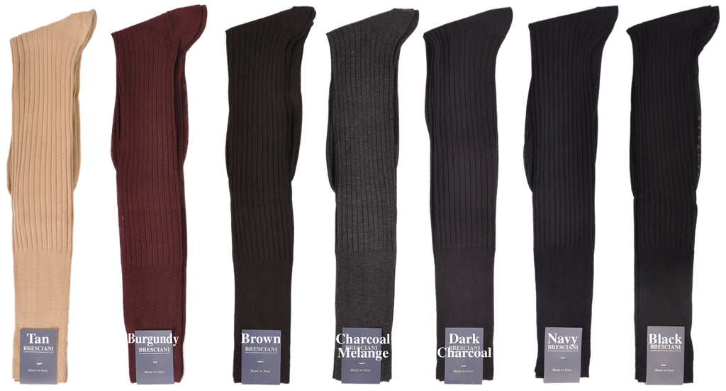 Bresciani Pure Egyptian Cotton Lisle Ribbed Dress Socks - Made in Italy