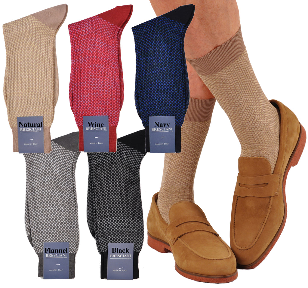 Classic and Elegant Mini-Squares Mid-Calf Cotton Dress Socks