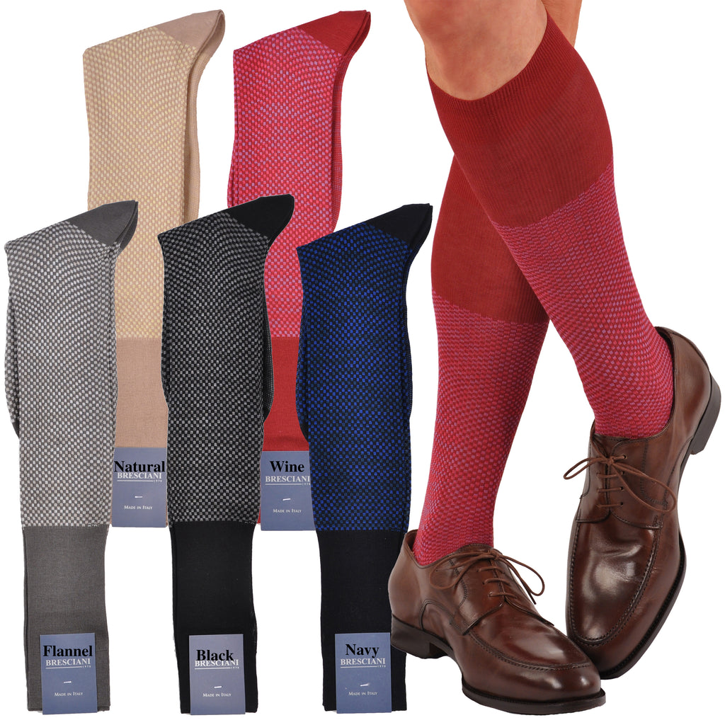 Classic and Elegant Mini-Squares Over-the-Calf Cotton Dress Socks
