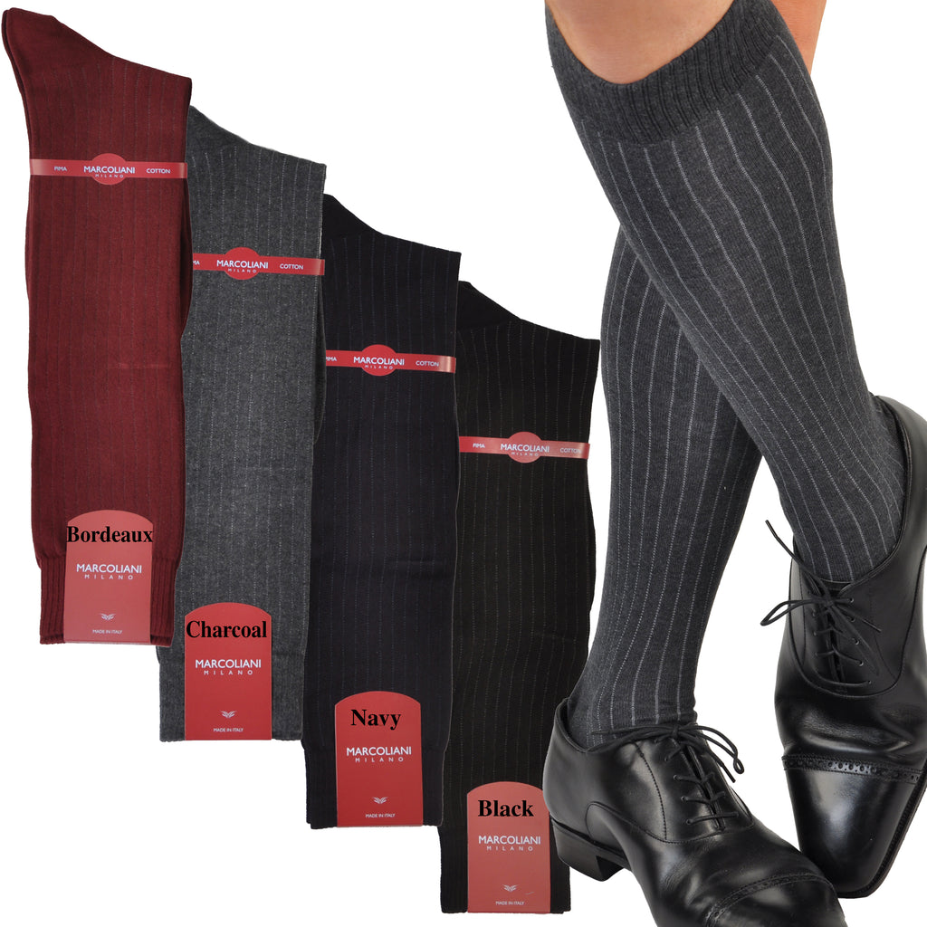 Pima Cotton Over-the-Calf Gessato Dress Pin Stripe Socks