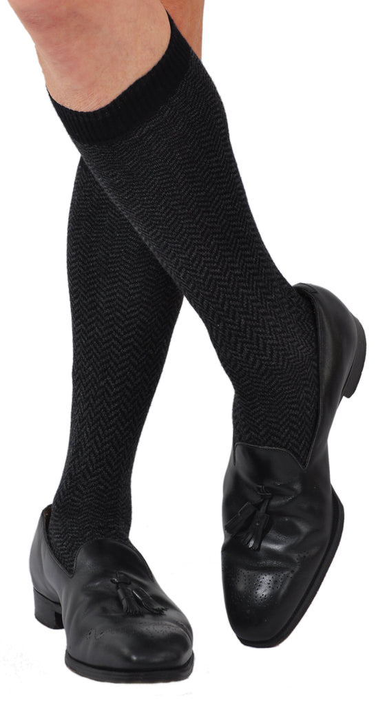 A World's Finest Selection: Bresciani Pure Cashmere Herringbone Over-the-Calf Socks