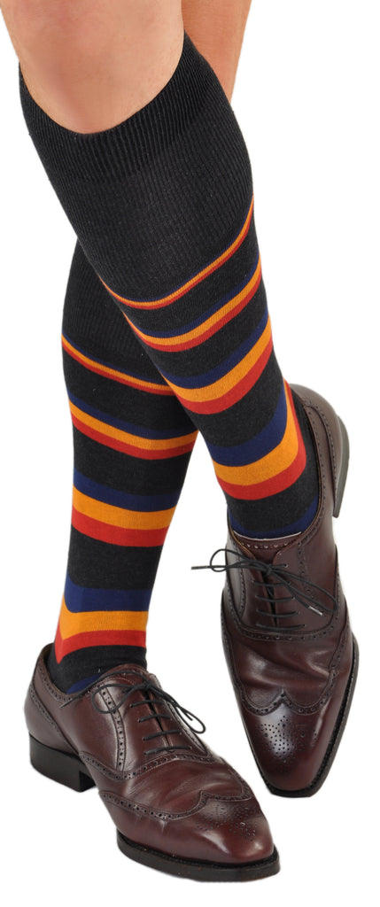 Bold Horizontal Stripe Over-the-Calf Cotton Dress Socks