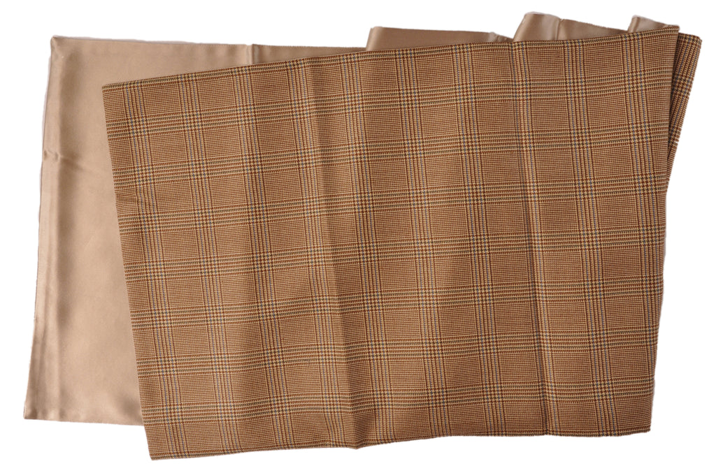 SAMPLE-Only One Available: Italian Cashmere/Silk backed with Tan Silk Double Sided 14" x 72" Plaid Reversible Scarf
