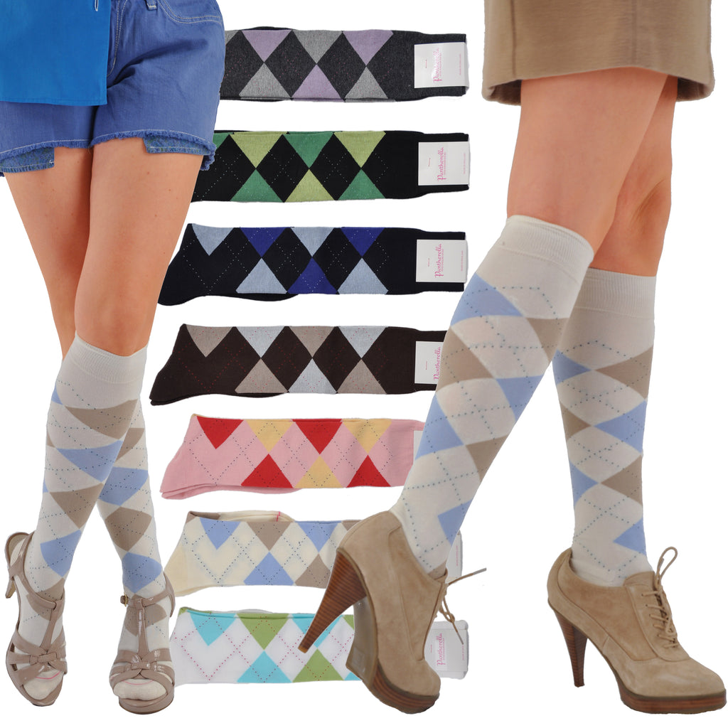 Pantherella MicroCushion Sole Cotton Knee-High Argyle Socks