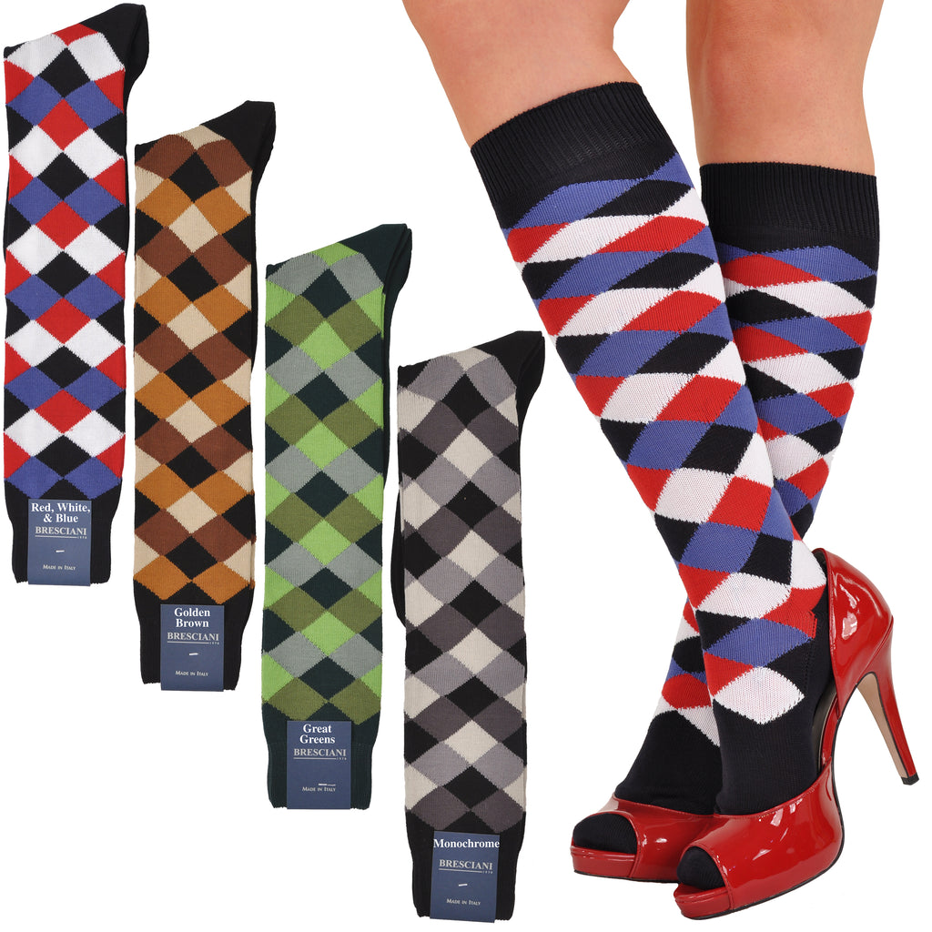 Soft Plush Cotton Sized Fun Harlequin Knee-Highs - Casual Chic